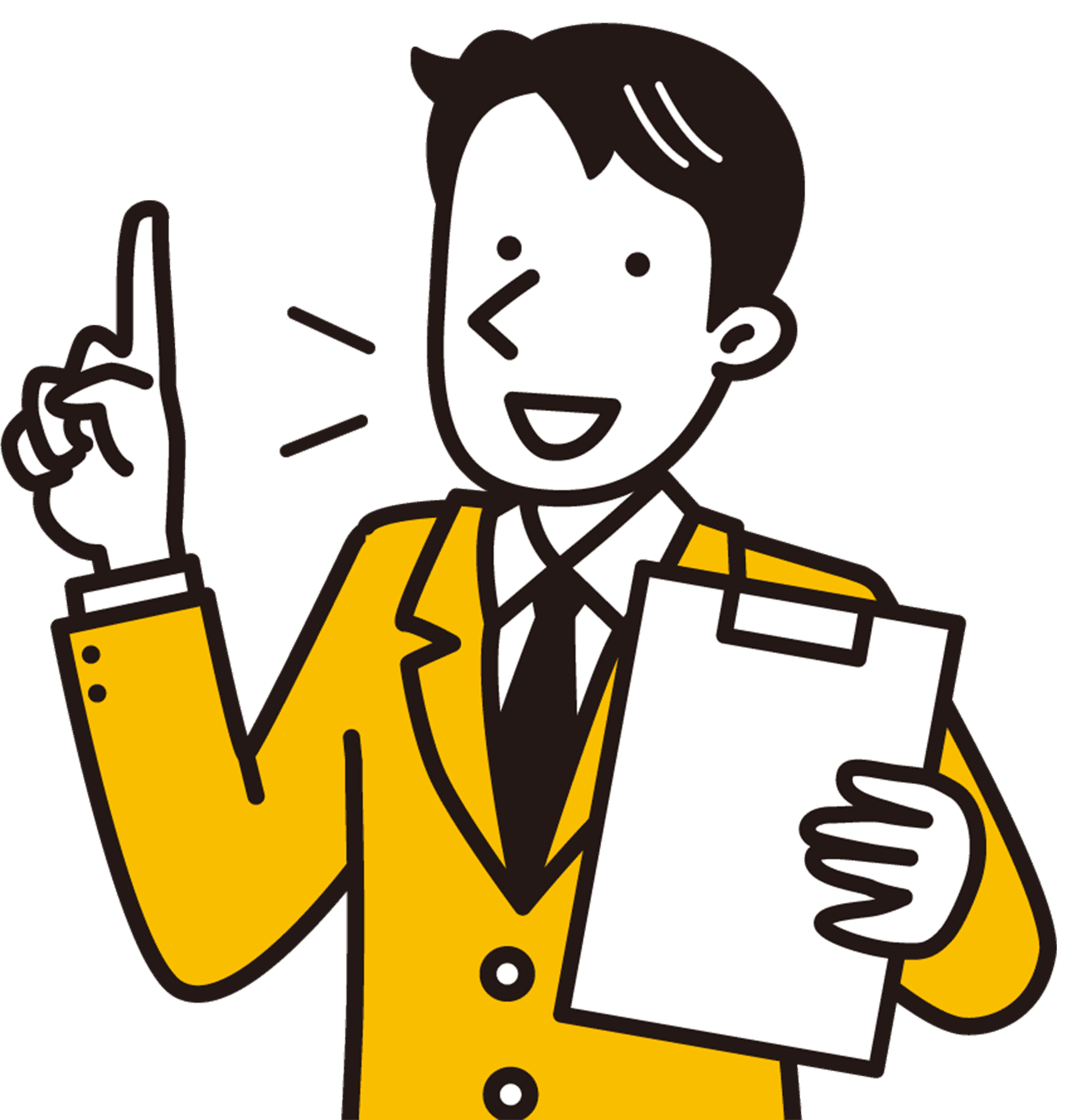 スーツ姿で説明する男性のイラスト